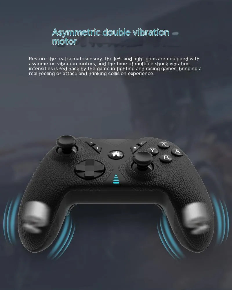 Black wireless game controller for Nintendo Switch with leather-pattern texture on grips