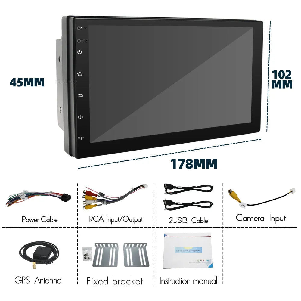 Black universal car MP5 navigation player with 7-inch screen for CarPlay and GPS.
