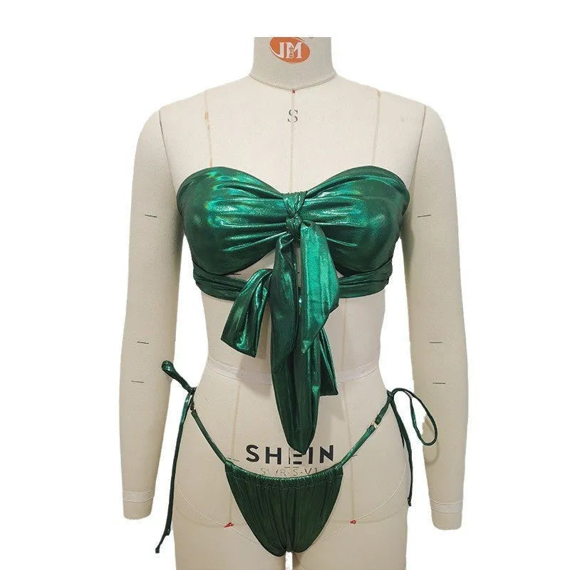 Women's lace-up swimsuit with chest pad support in a floral print.