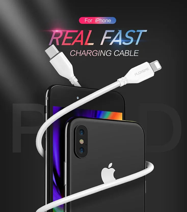 White MFi-certified USB-C to Lightning fast charging cable, 1 metre long.