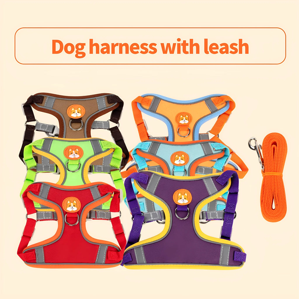Adjustable dog haulage rope harness with chest strap in multiple colour options