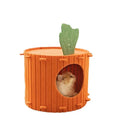 Carrot-shaped grey felt cat nest tunnel for cats, showing semi-enclosed design and drilled holes.