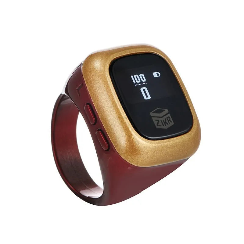 Al-Fatiha electronic zikr counter with digital display on a wrist, shown in rose gold colour with a 20mm band.