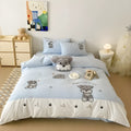 Cute Schnauzer cartoon pattern on thickened cotton quilt cover and pillow from a complete bedding set.
