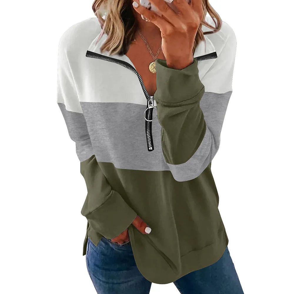 Women's loose-fit long-sleeved leopard print sweater in polyester, shown in multiple colour options.