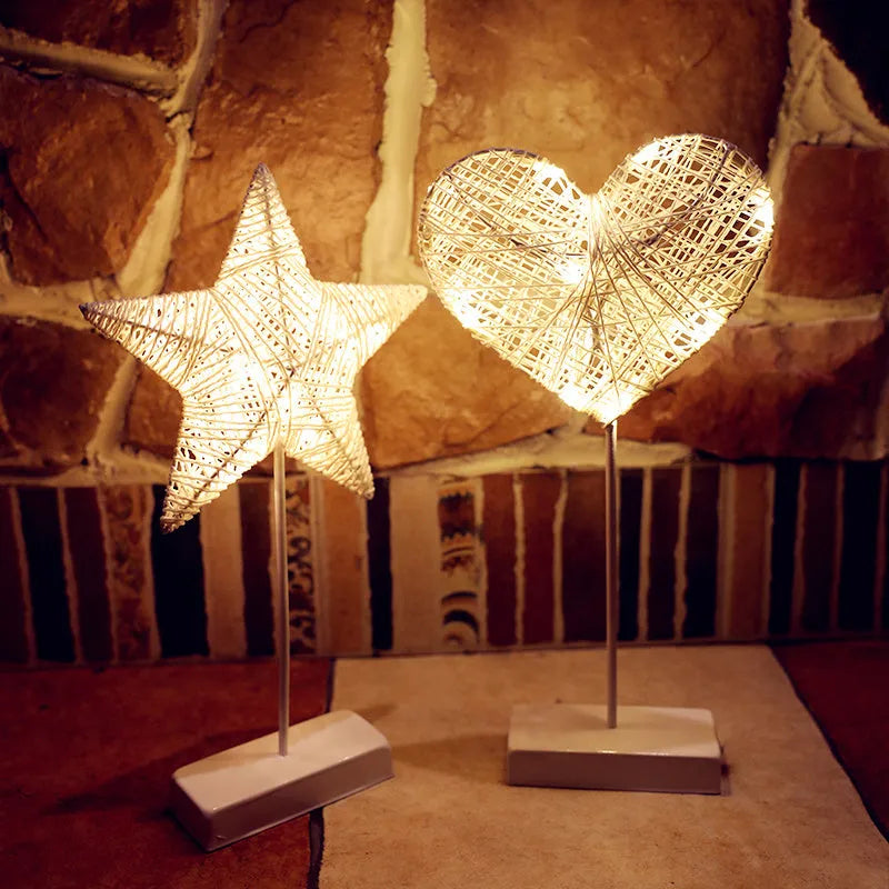 Rattan ball LED string lights with star, heart, and moon shaped lamps for bedroom decoration