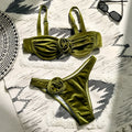 Women's green floral swimsuit bikini with high elasticity fabric for swimming and fitness
