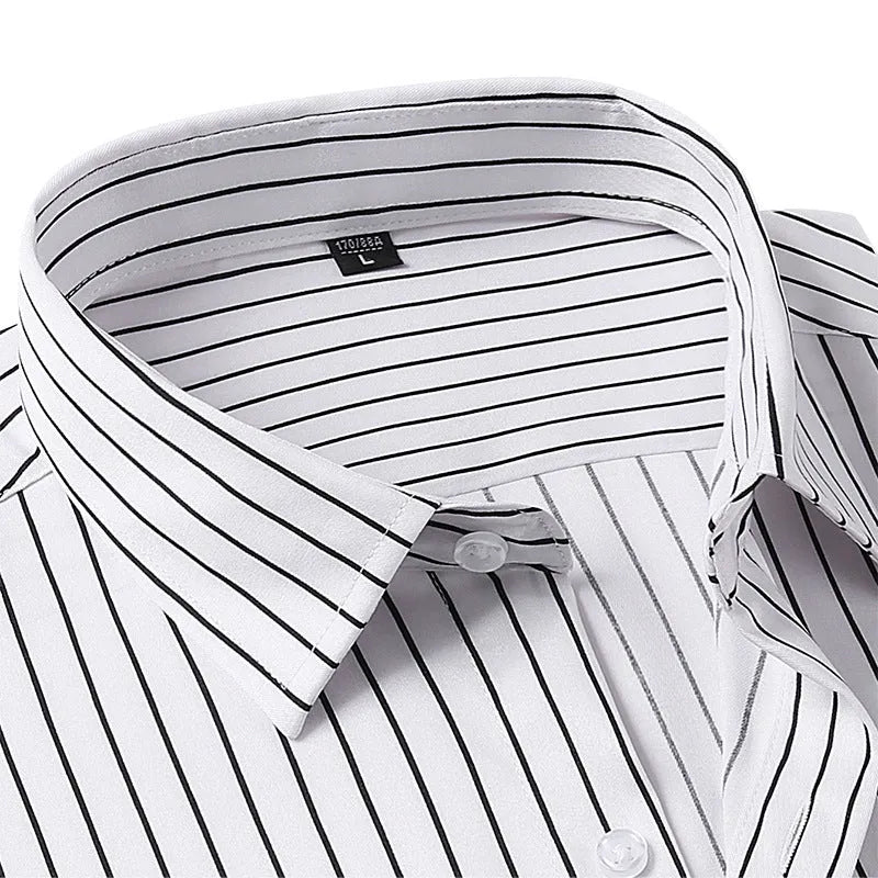Men's slim fit striped long sleeve shirt in polyester blend for business wear