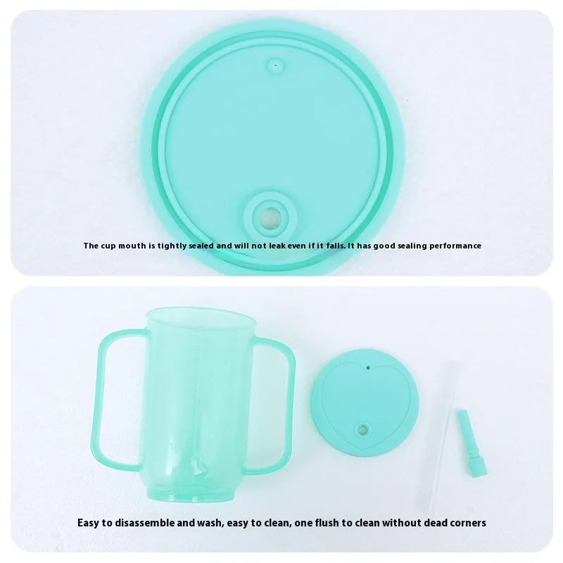 Bedside drinking cup with oblique anti-choke spout and handle for elderly and pregnant women