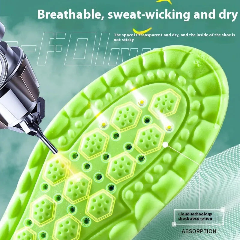 Green Pu air cushion sports insoles with argy wormwood for shock absorption and sweat control