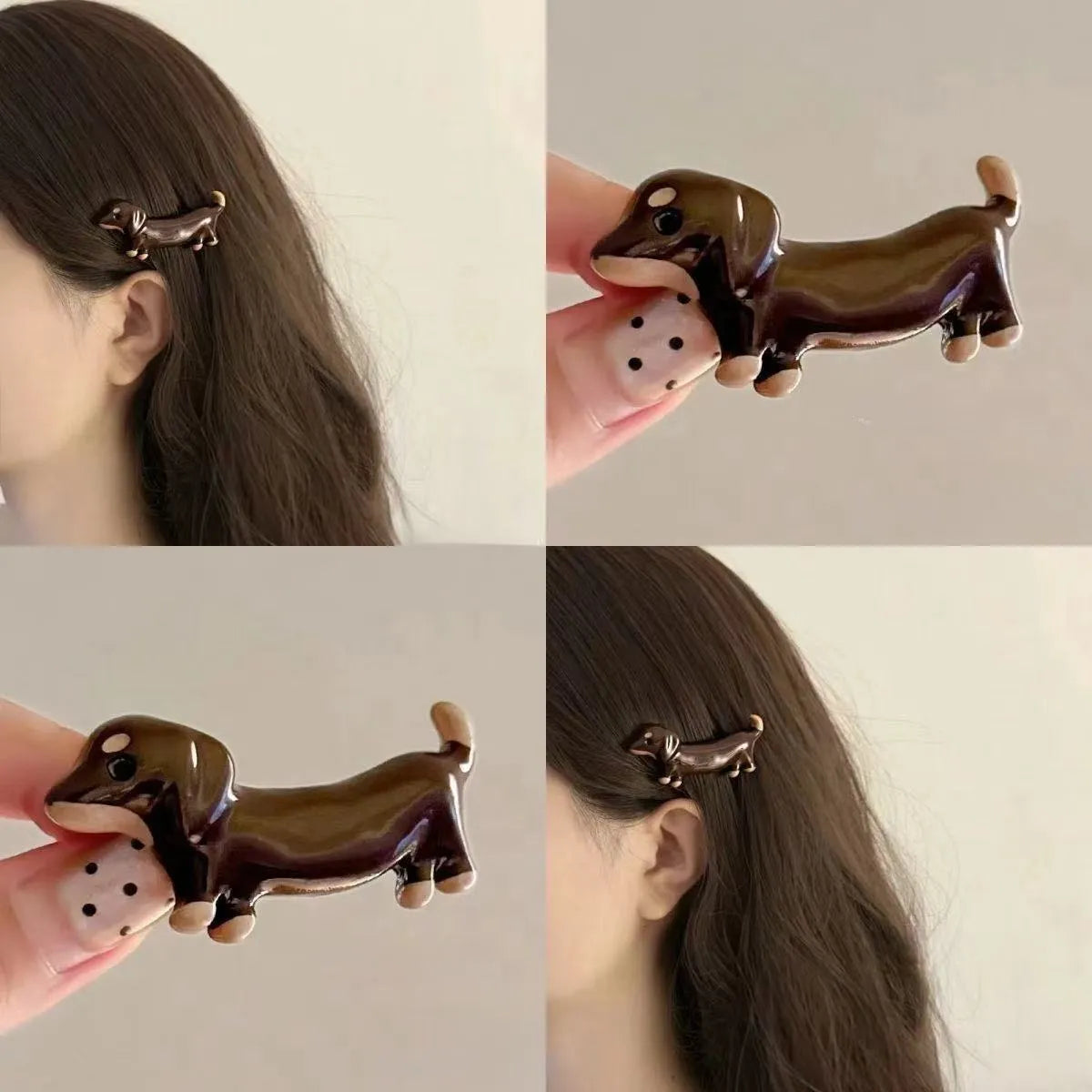 Dachshund dog design hair barrettes with electroplated metallic finish