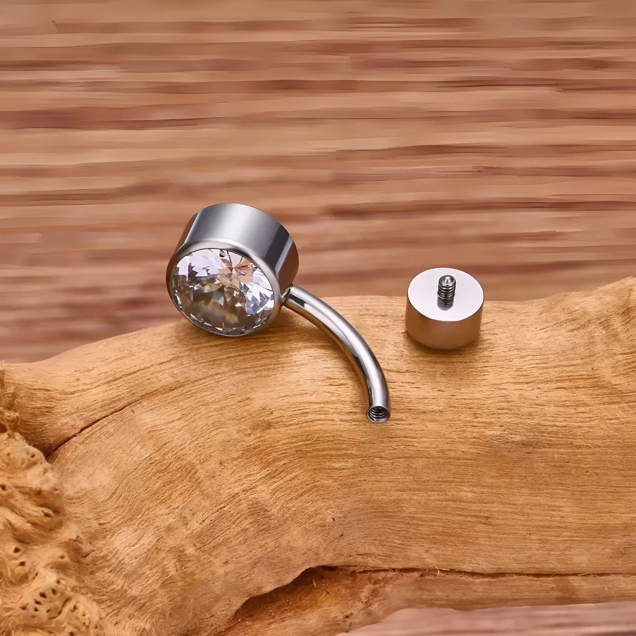 Titanium alloy double-headed zircon navel stud with internal threading in multiple colours