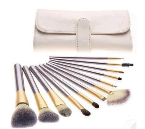 Persian makeup brush set with rice white bristles and champagne handles