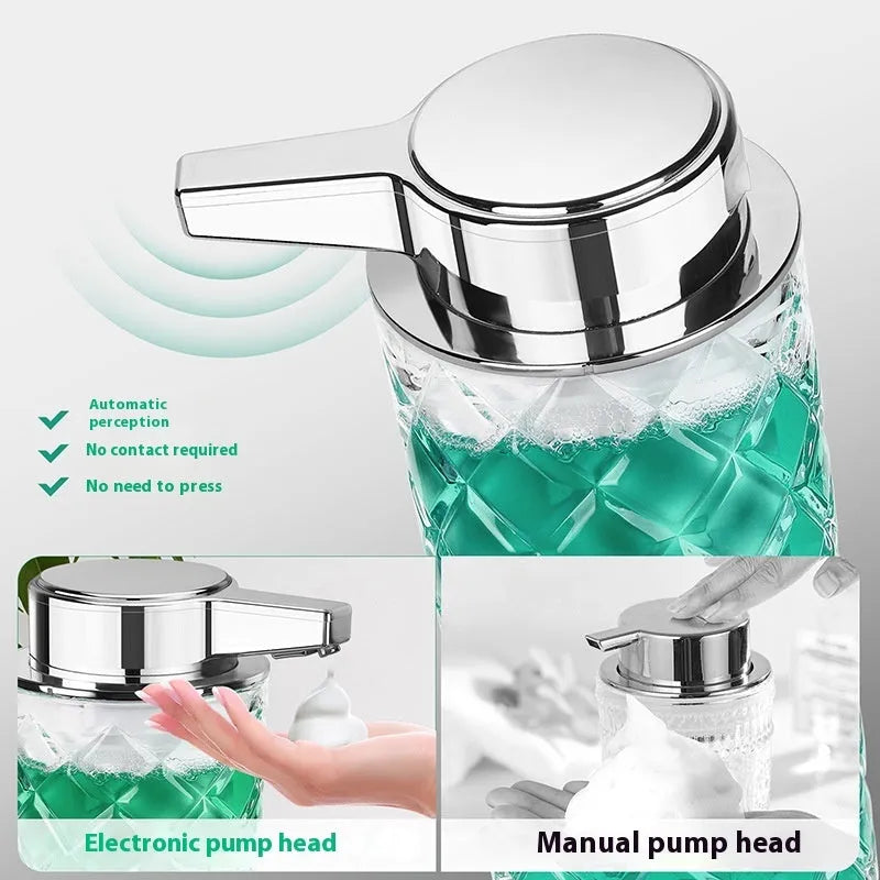 Automatic soap dispenser with metallic finish and USB Type-C charging port