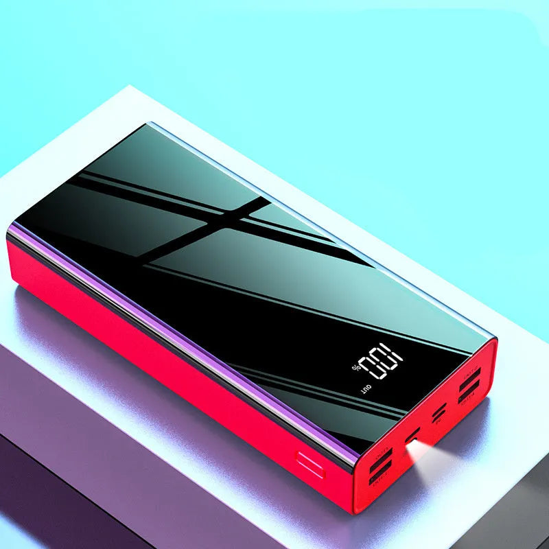 Large 40000mAh power bank with LCD screen in red and black colour options