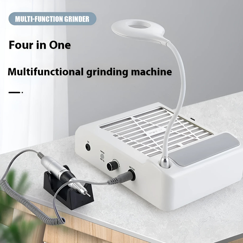 White multifunctional nail polishing machine with built-in vacuum cleaner system.
