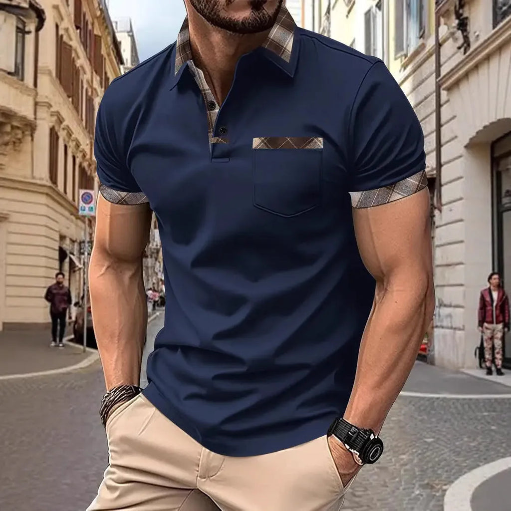 Men's plaid colourblock t-shirt in loose fit with short sleeves and decorative zipper details