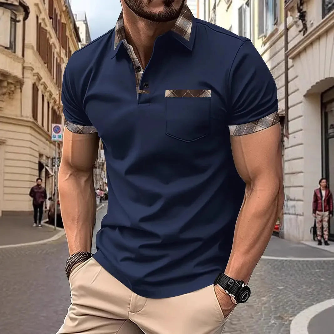 Men's plaid colourblock t-shirt in loose fit with short sleeves and decorative zipper details