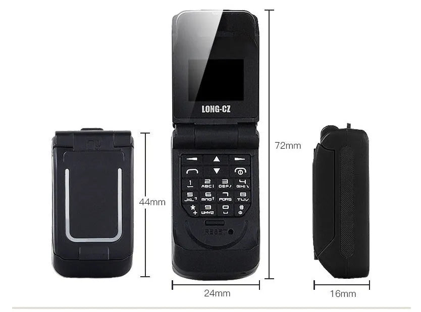 Mini flip phone in six colours with small screen and flip cover design