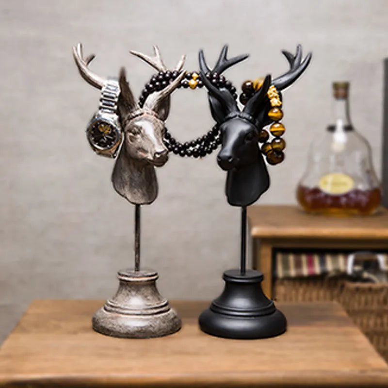 Natural resin animal figurine home decoration in black, white, or wood colour, 32cm tall.