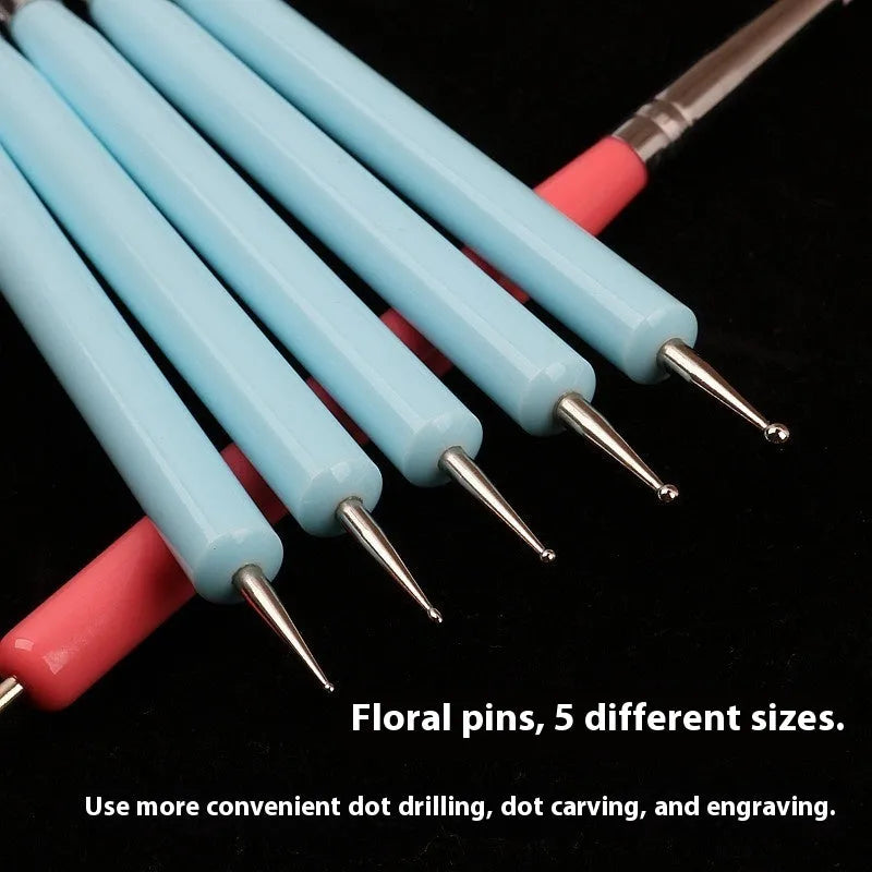 Blue silicone double point drill pen manicure set for nail art painting