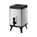 Square silver stainless steel milk tea bucket with locking lid, 8-litre capacity.