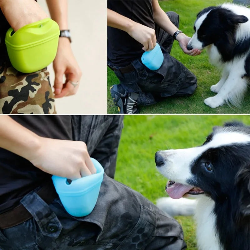 Silicone dog treat training waist bag with clip and magnetic closure in assorted colours