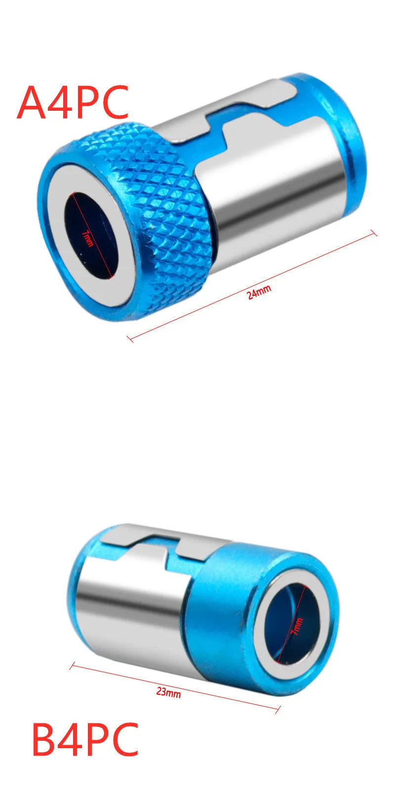 Light blue slotted screwdriver bit with a magnetic ring on a high carbon steel shaft.