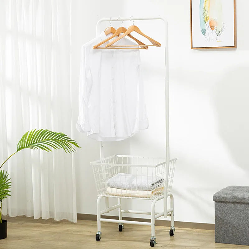 Iron single rod pulley storage car for wardrobe hangers in black or white.