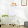 Iron single rod pulley storage car for wardrobe hangers in black or white.