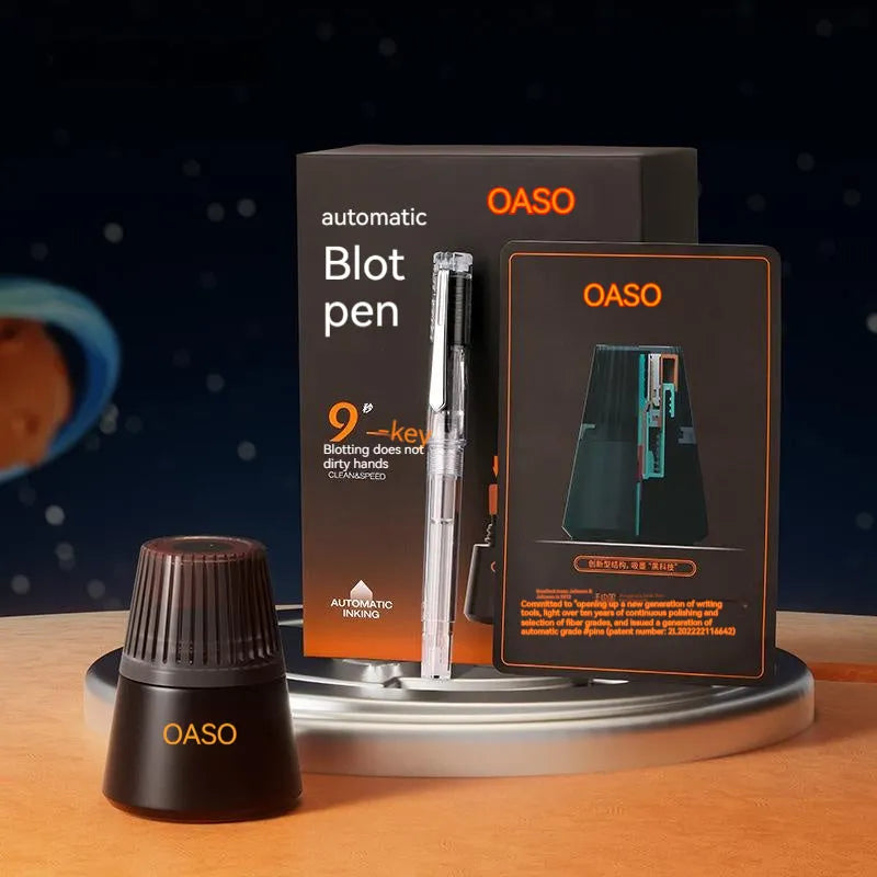 Student automatic suction pen set with plastic shell, 0.5mm or 0.38mm tip options, and 40ml ink feeder