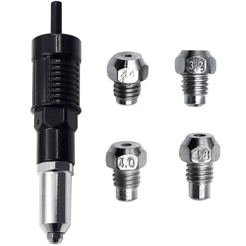 Black metal electric drill rivet gun with 173mm length and alloy steel forged pipe head