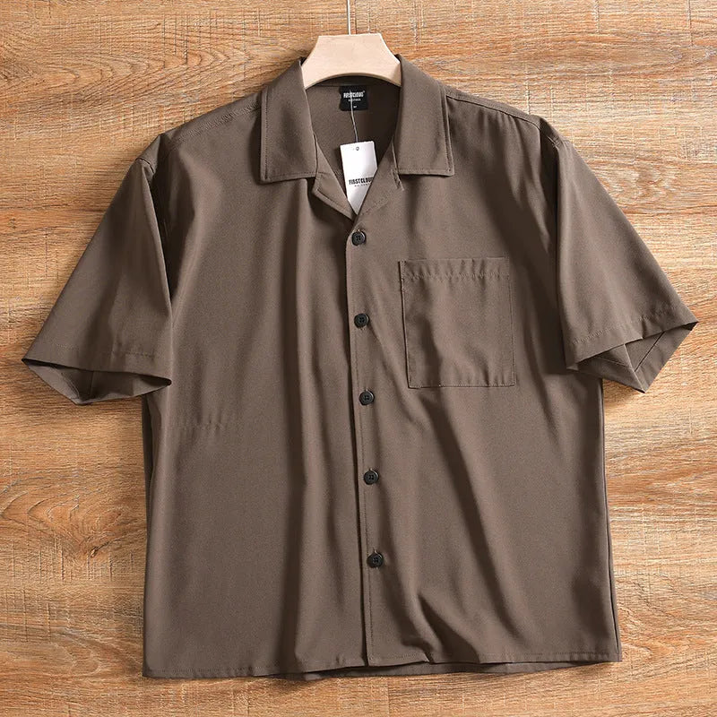Men's lightweight pure cotton short sleeve shirt in loose fit cardigan style