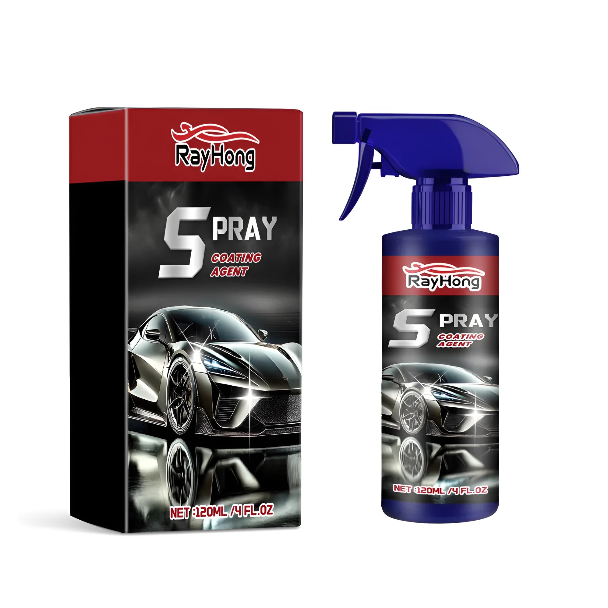 Box containing a 10.7cm tall spray bottle of car polishing spray coating with silica and polymer formula.