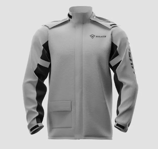 Adult motorcycle waterproof rain suit set showing split-style raincoat and trousers with shoe covers