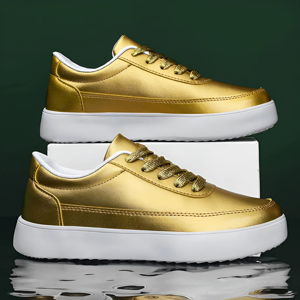 Women's leather lace-up flat casual shoes in white, shown on a light background.