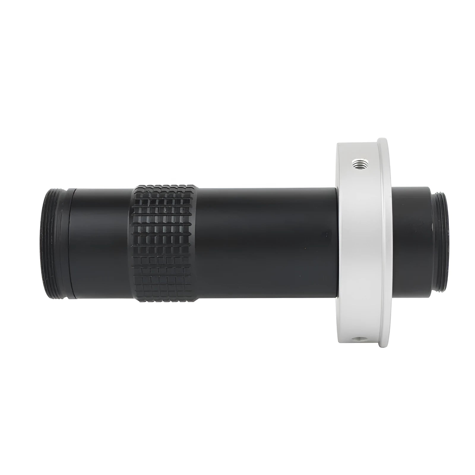Black industrial monocular camera lens with 130x magnification and 30mm diameter