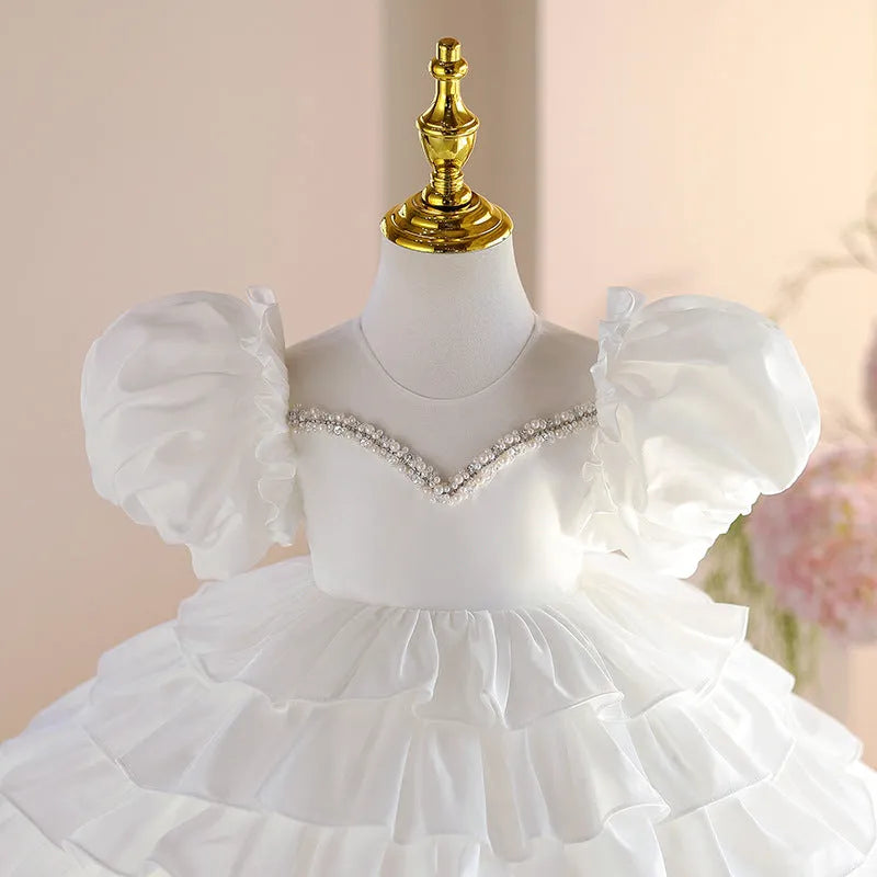 White light luxury princess dress for girls, suitable height 80-150cm, chemical fibre blend with polyester lining