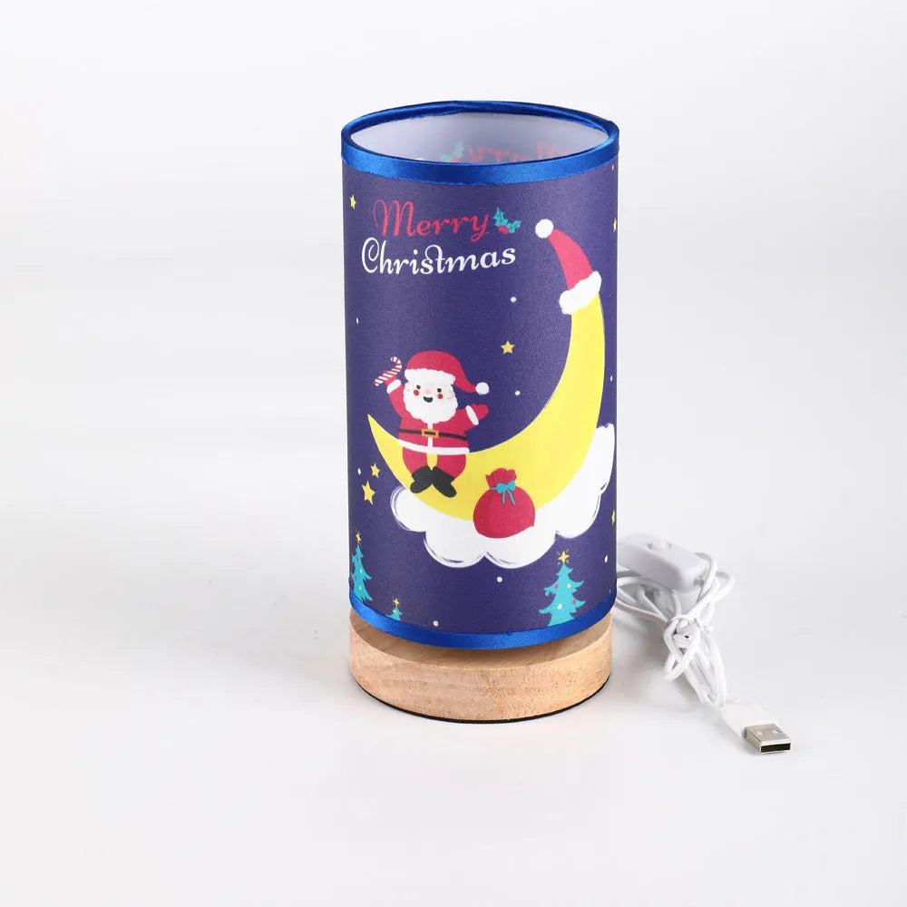Moon Santa Claus shaped LED night light with bamboo lamp holder and USB plug