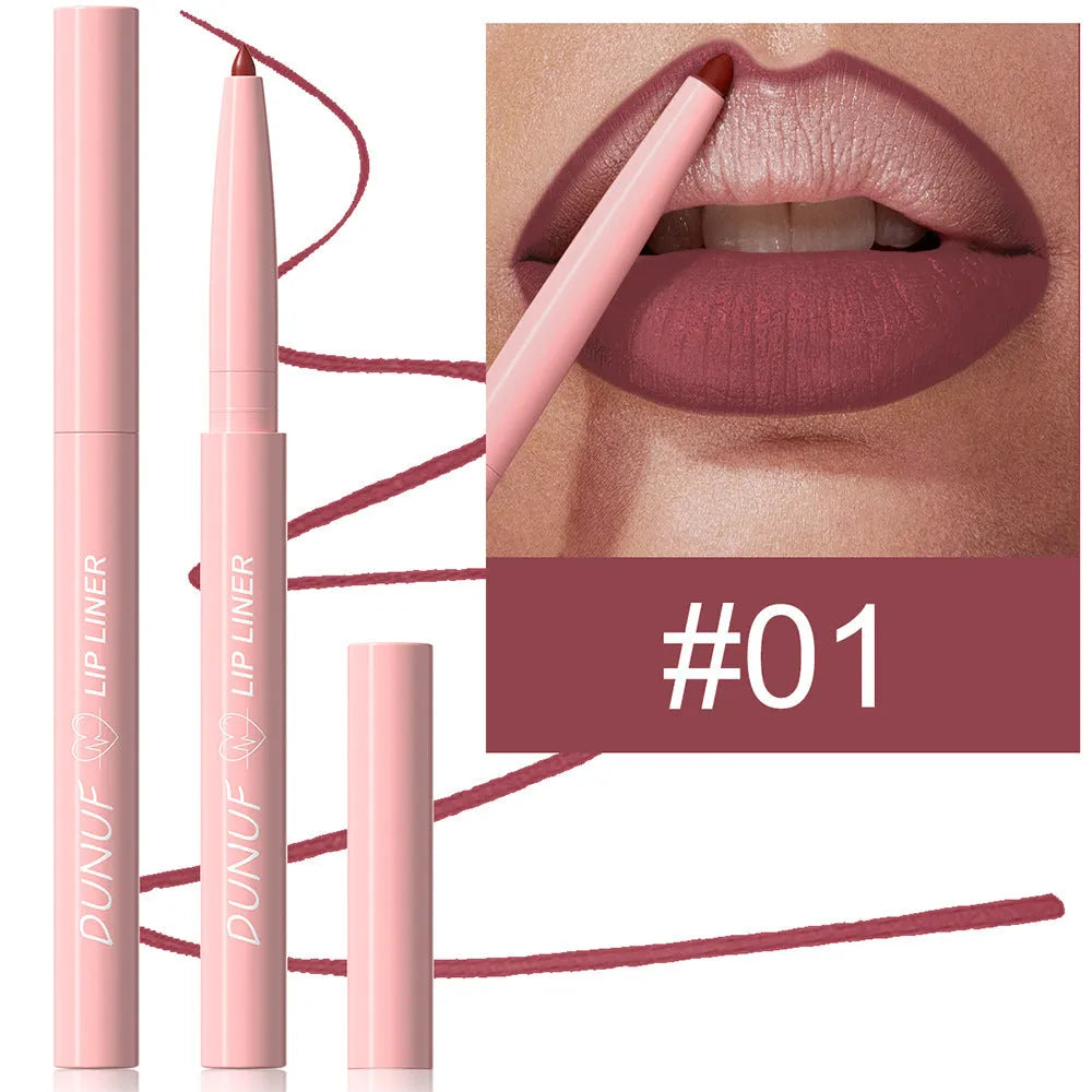 Velvet matte lip liner pencil in 12 different colour options for precise lip definition