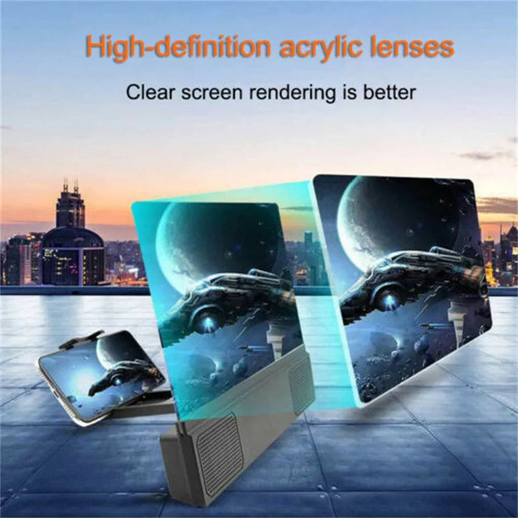 12-inch foldable mobile phone screen amplifier with adjustable gooseneck stand on a table