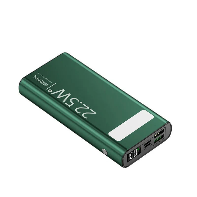 Alloy shell power bank with LCD display showing battery percentage in black, blue, green, or red colour options
