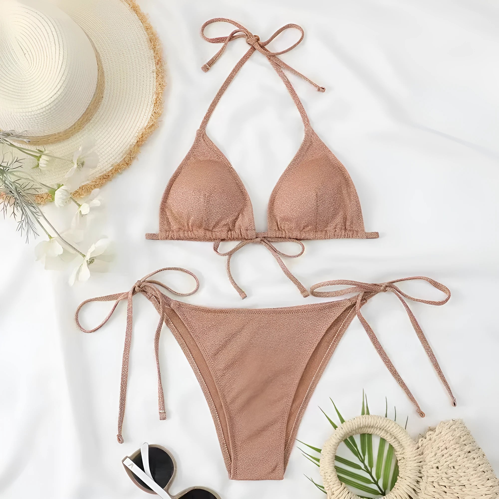 Women's split bandage bikini swimsuit in briefs style with colour options