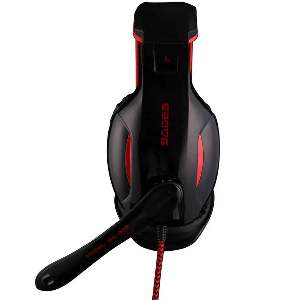 Black SADES SA 902 Hero Alliance wired USB gaming headset for PC with over-ear cups and RGB lighting.