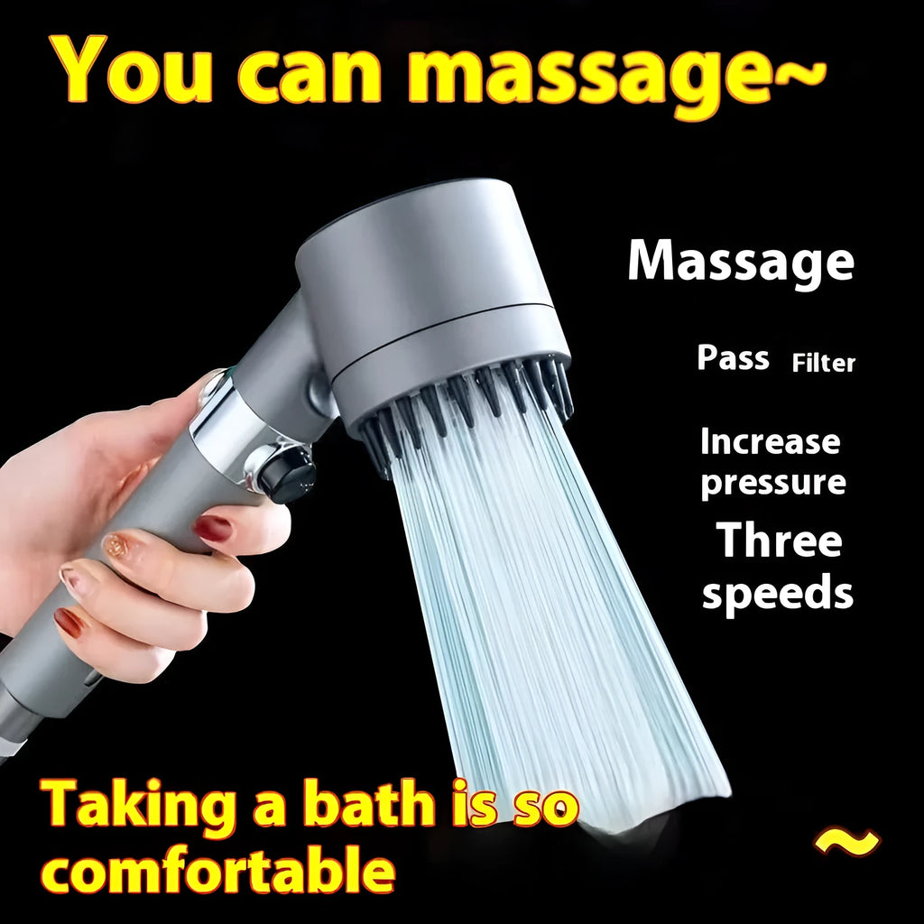 Portable white ABS plastic shower head with modern design and adjustment dial.