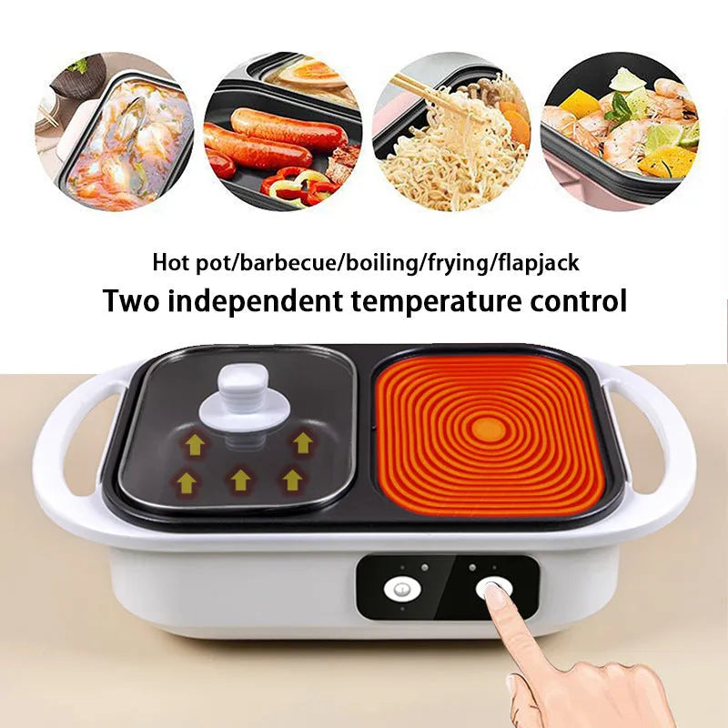 White or green electric hot pot and frying oven 2-in-1 kitchen appliance with mechanical controls