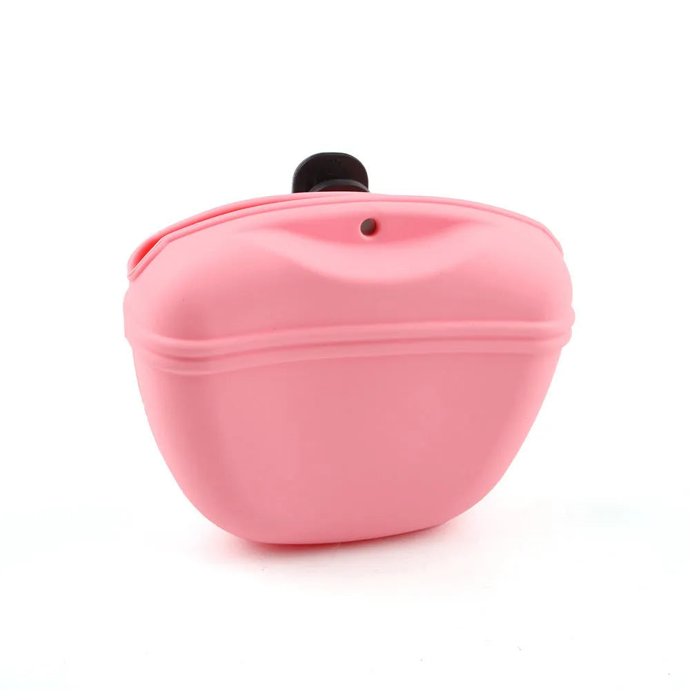 Silicone dog treat training waist bag with clip and magnetic closure in assorted colours