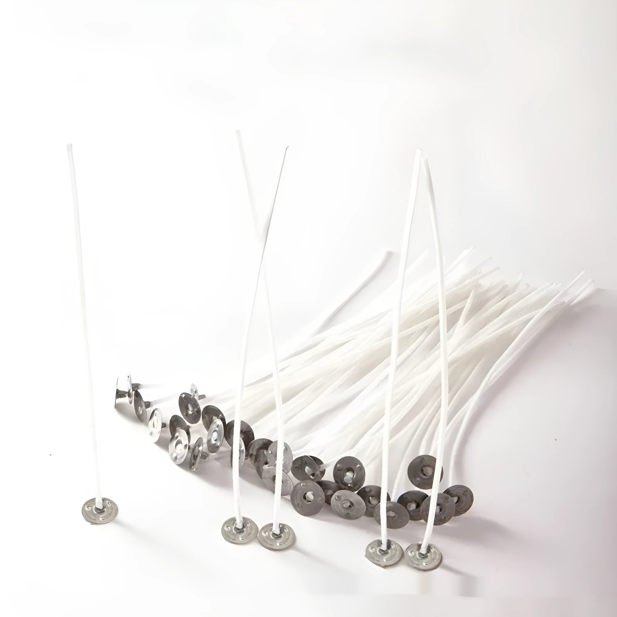 White cotton candle wicks for DIY candle making in three lengths with bulk pack options