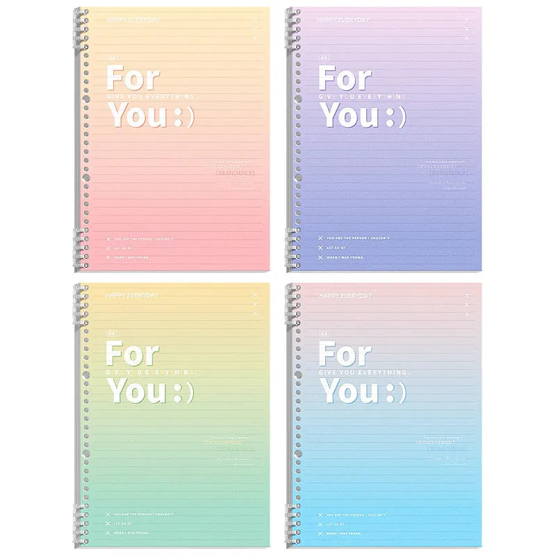 Removable coil gradient notepad showing polypropylene cover and wood-free paper pages in blue colour option