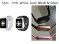 A1 model smart watch on wrist showing 1.54-inch display, available in black, silver, white, gold, pink, red, green, blue.